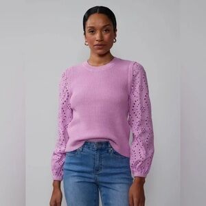 New York & Co. | Crew Neck Eyelet Long Sleeve Pullover XXLARGE / LILAC LUSTER